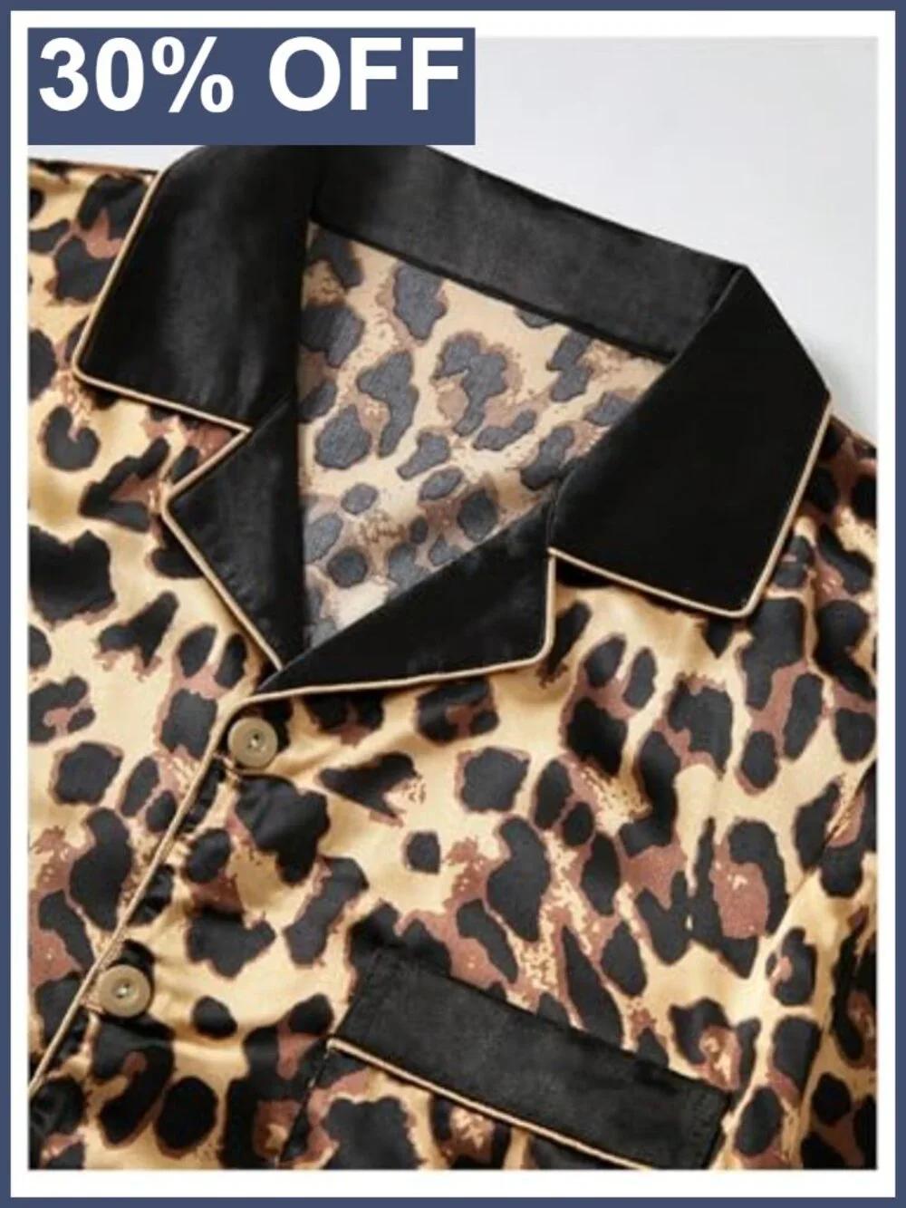 Men's 2 Piece Leopard Print Satin Pajama Set Short Sleeve Button Down Lounge